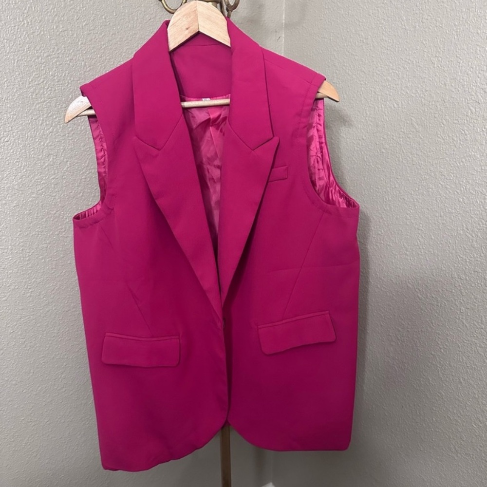 Sleeveless Fuchsia Blazer Dress Vest